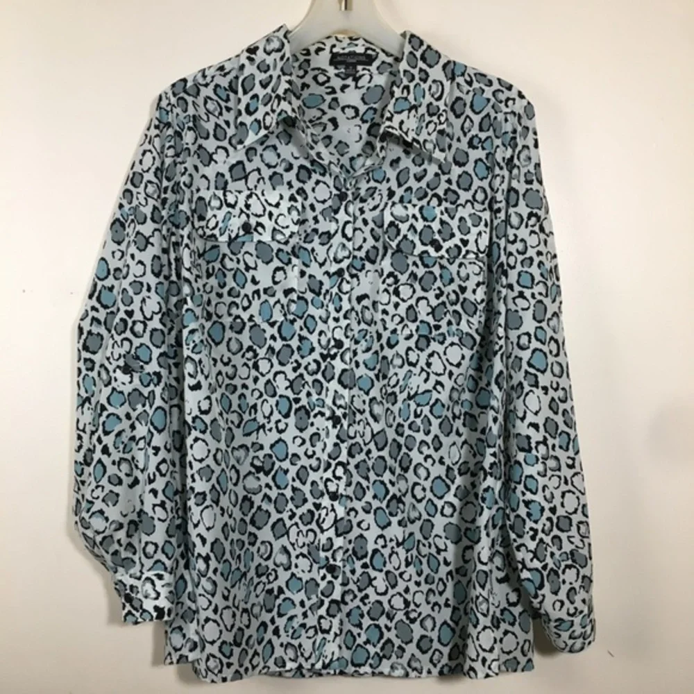 Notations Animal Print Button Down sz 1X - Picture 1 of 9